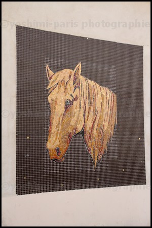mosaïque représentant une tete de cheval 