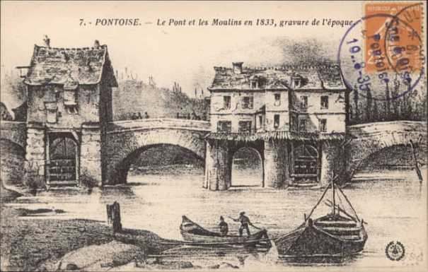 Pontoise pont en pierre et ses moulins 1833
